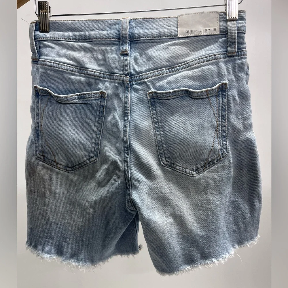 Kendall & Kylie Light Blue Distressed Boyfriend Bermuda Jean Shorts